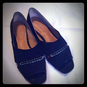 Corso Como Black Suede Leather Open Toe Flats